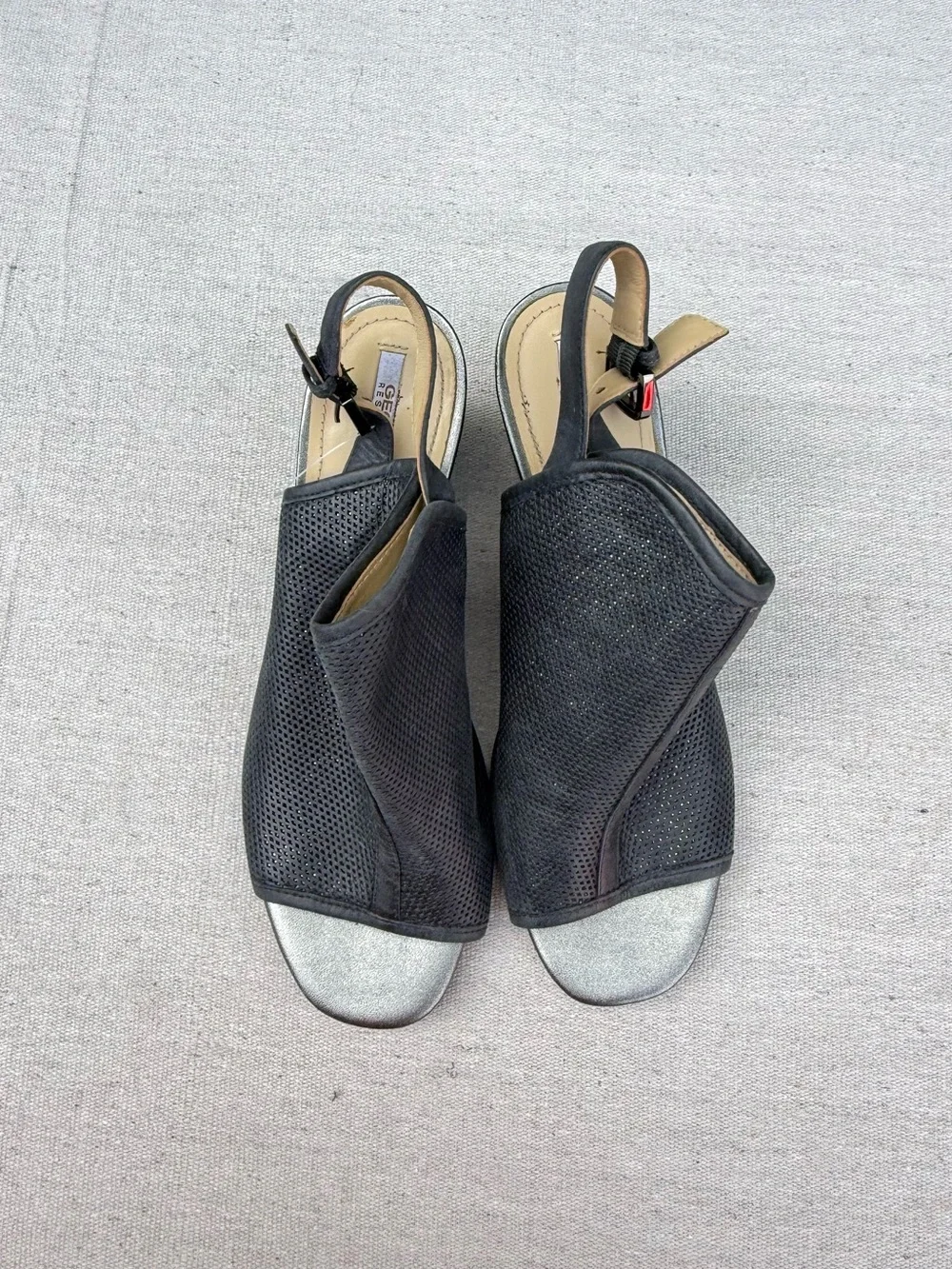 Geox Black Perforated Slingback Open-Toe Heels